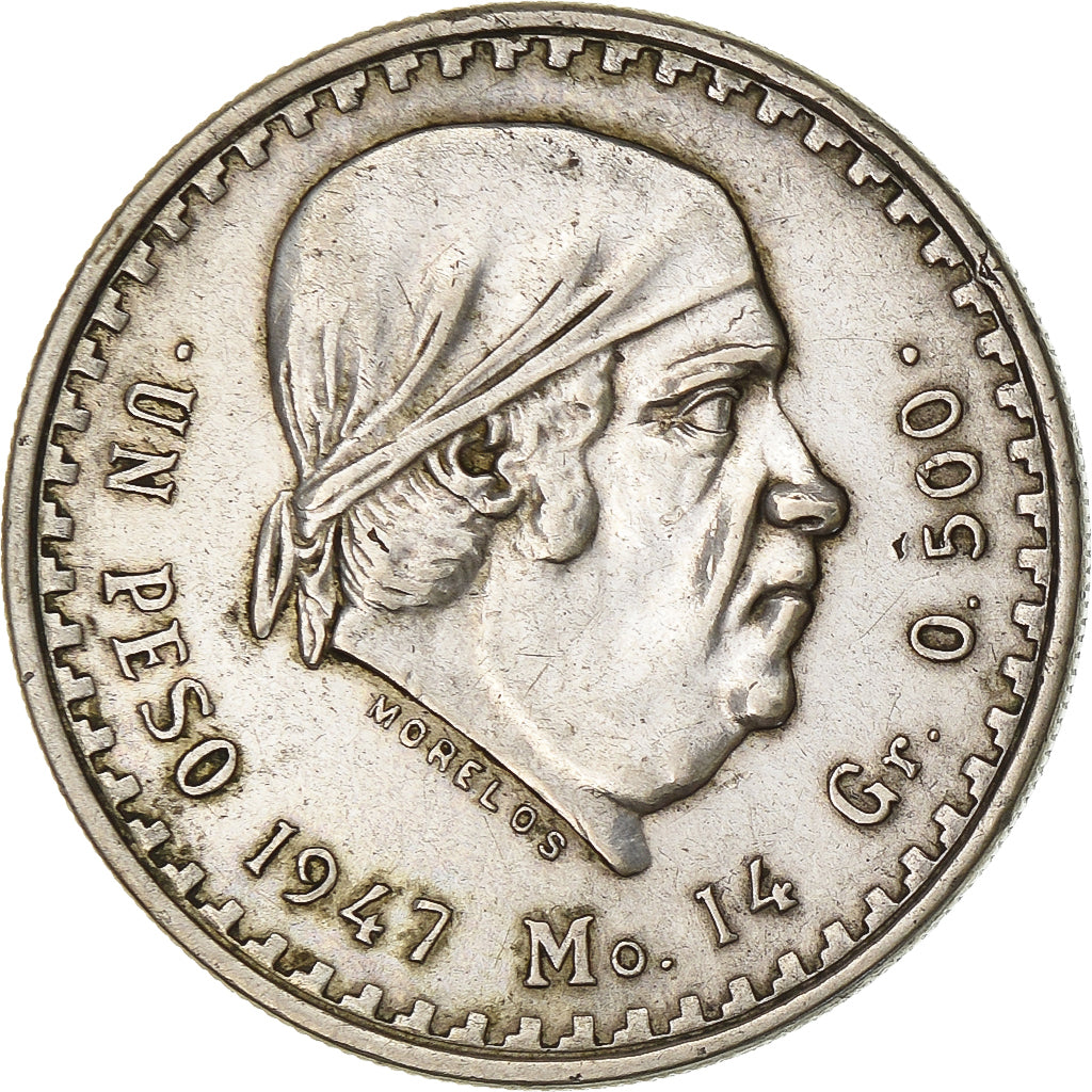 Mexico, Peso, 1947, Mexico City, Srebro, EF(40-45), KM:456