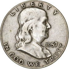 Half Dollar, Franklin Half Dollar, 1957, Denver, Srebro, VF(30-35), KM:199