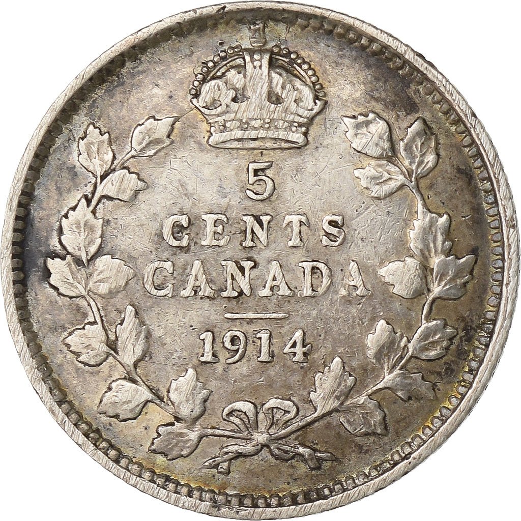 Canada, George V, 5 Cents, 1914, Royal Canadian Mint, Silver, VF(30-35), KM:22