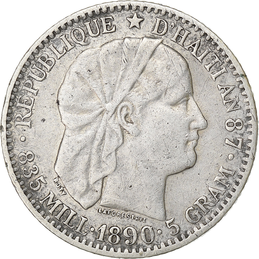 Haiti, 20 Centimes, 1890, Paris, Prata, EF(40-45), KM:45