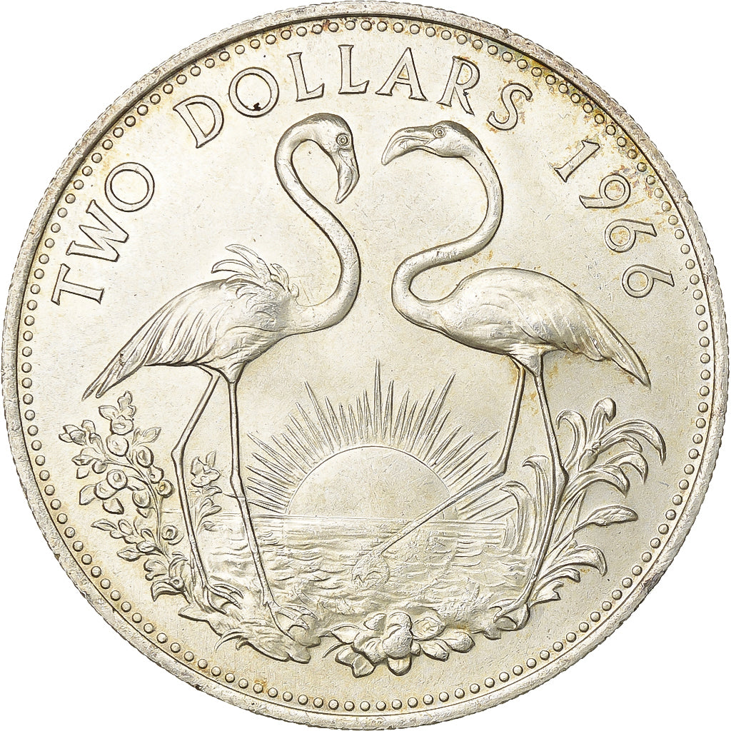 Bahamas, Elizabeth II, 2 Dollars, 1966, Silver, AU(55-58), KM:9