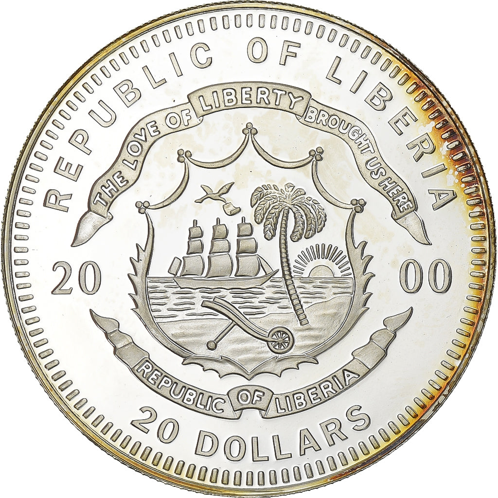 Libéria, 20 Dollars, 2000, American Mint, Prata, MS(60-62)
