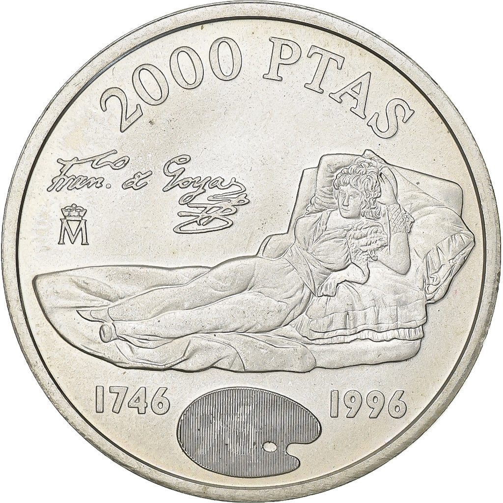 Spain, Juan Carlos I, 2000 Pesetas, 1996, Madrid, Silver, AU(55-58), KM:968
