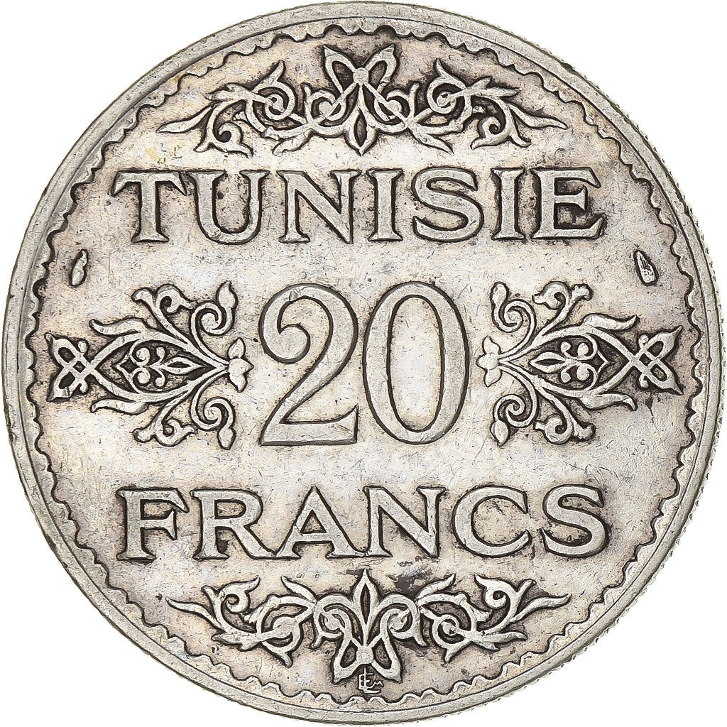 Tunisia, Ahmad Pasha Bey, 20 Francs, AH 1353/1934, Paris, Argento, BB, KM:263
