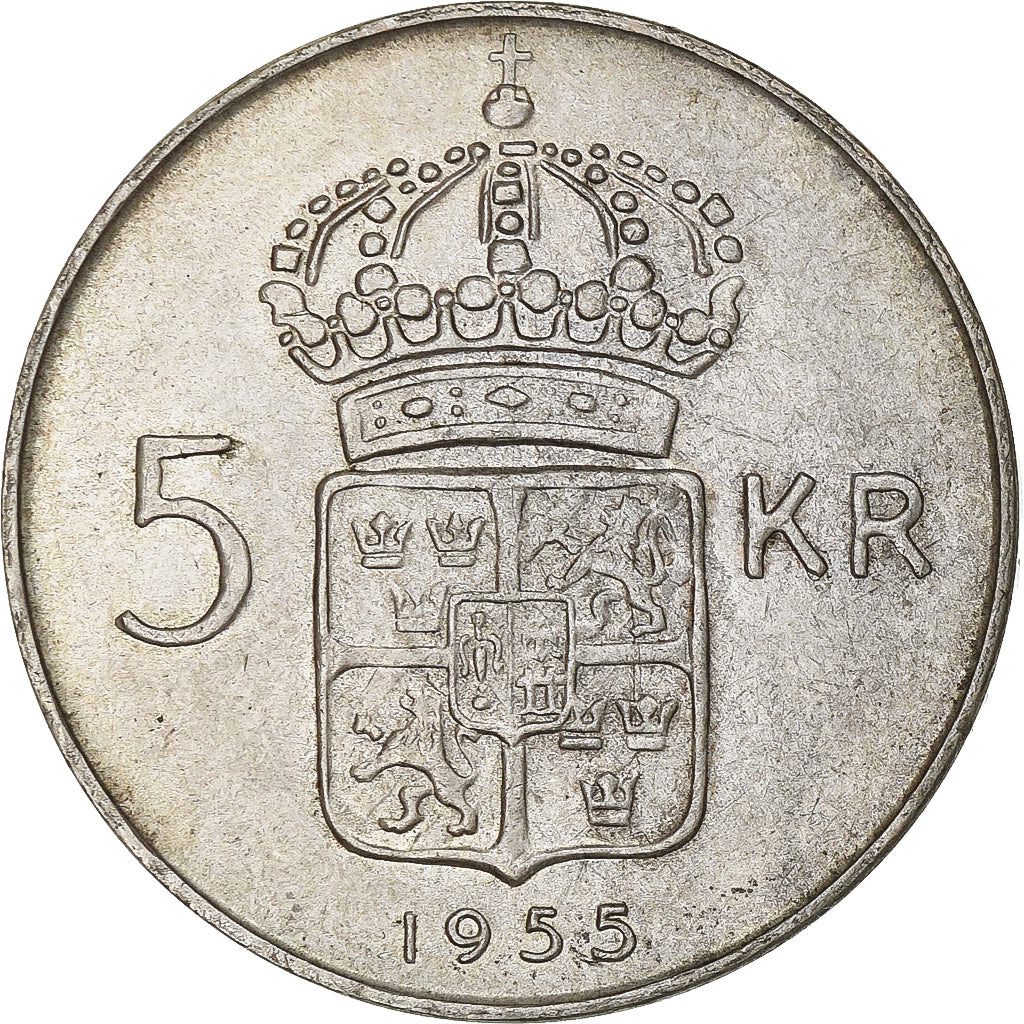 Suède, Gustaf VI, 5 Kronor, 1955, Stockholm, Argent, TTB+, KM:829