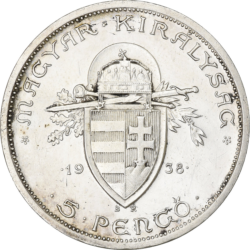 Hungary, 5 Pengö, 1938, Budapest, Silver, EF(40-45), KM:516