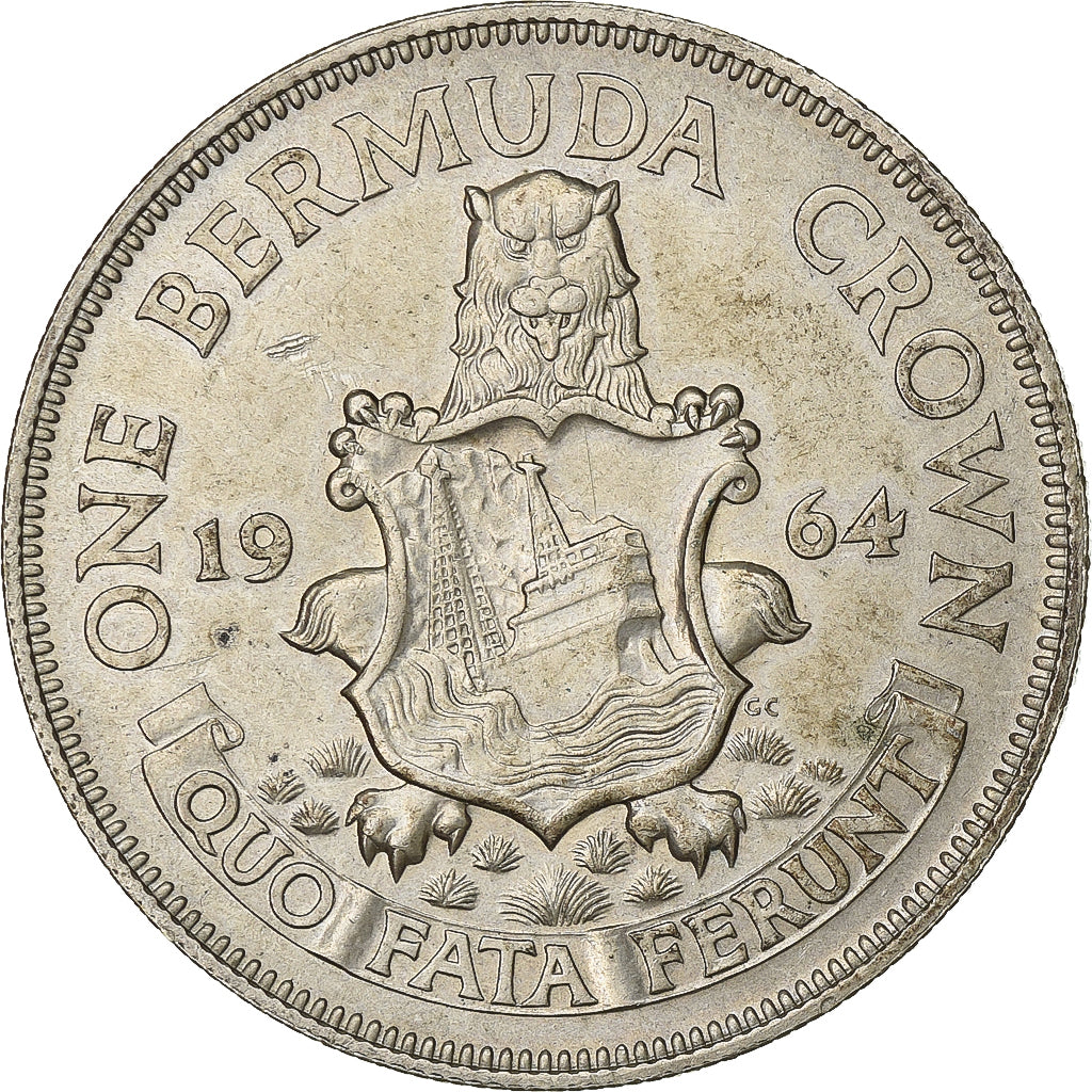 Bermuda, Elizabeth II, Crown, 1964, Silver, EF(40-45), KM:14