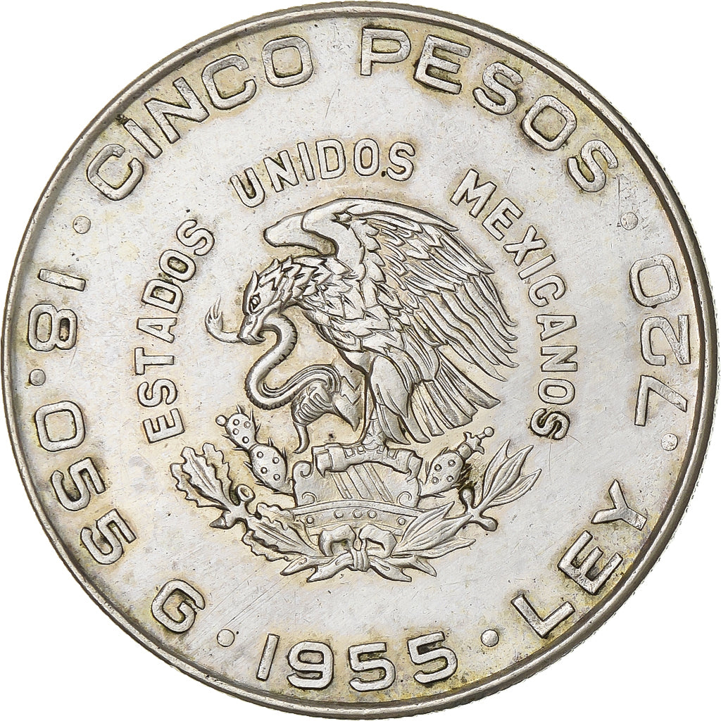 Mexique, 5 Pesos, 1955, Mexico City, Argent, TTB, KM:469