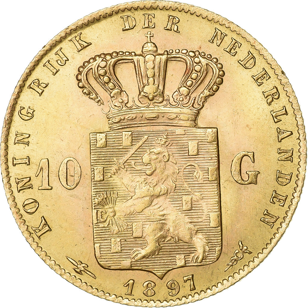 Paesi Bassi, Wilhelmina I, 10 Gulden, 1897, Utrecht, Oro, BB+, KM:118