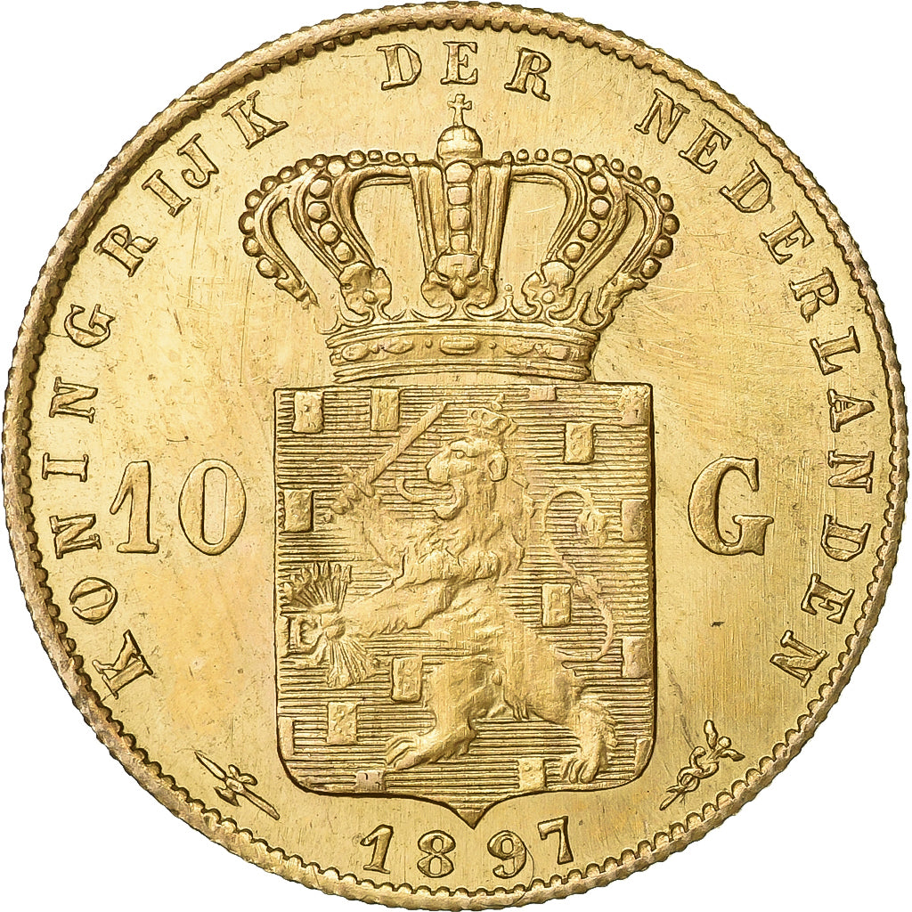 Netherlands, Wilhelmina I, 10 Gulden, 1897, Utrecht, Gold, AU(50-53), KM:118