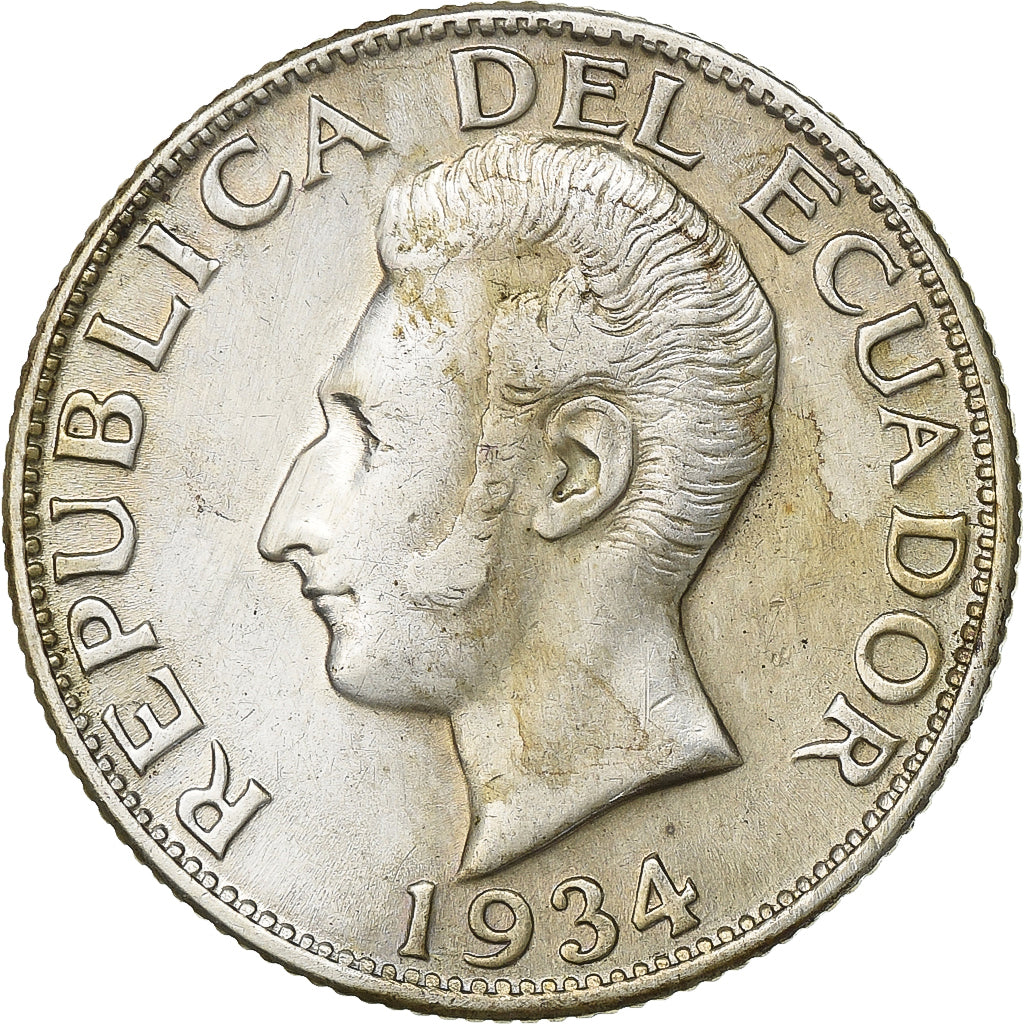 Ecuador, Sucre, Un, 1934, Philadelphia, Silver, EF(40-45), KM:72
