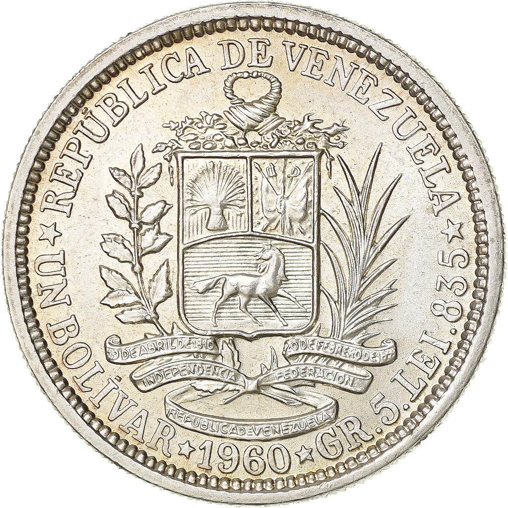 Venezuela, Bolivar, 1960, Paris, Silber, VZ, KM:37a