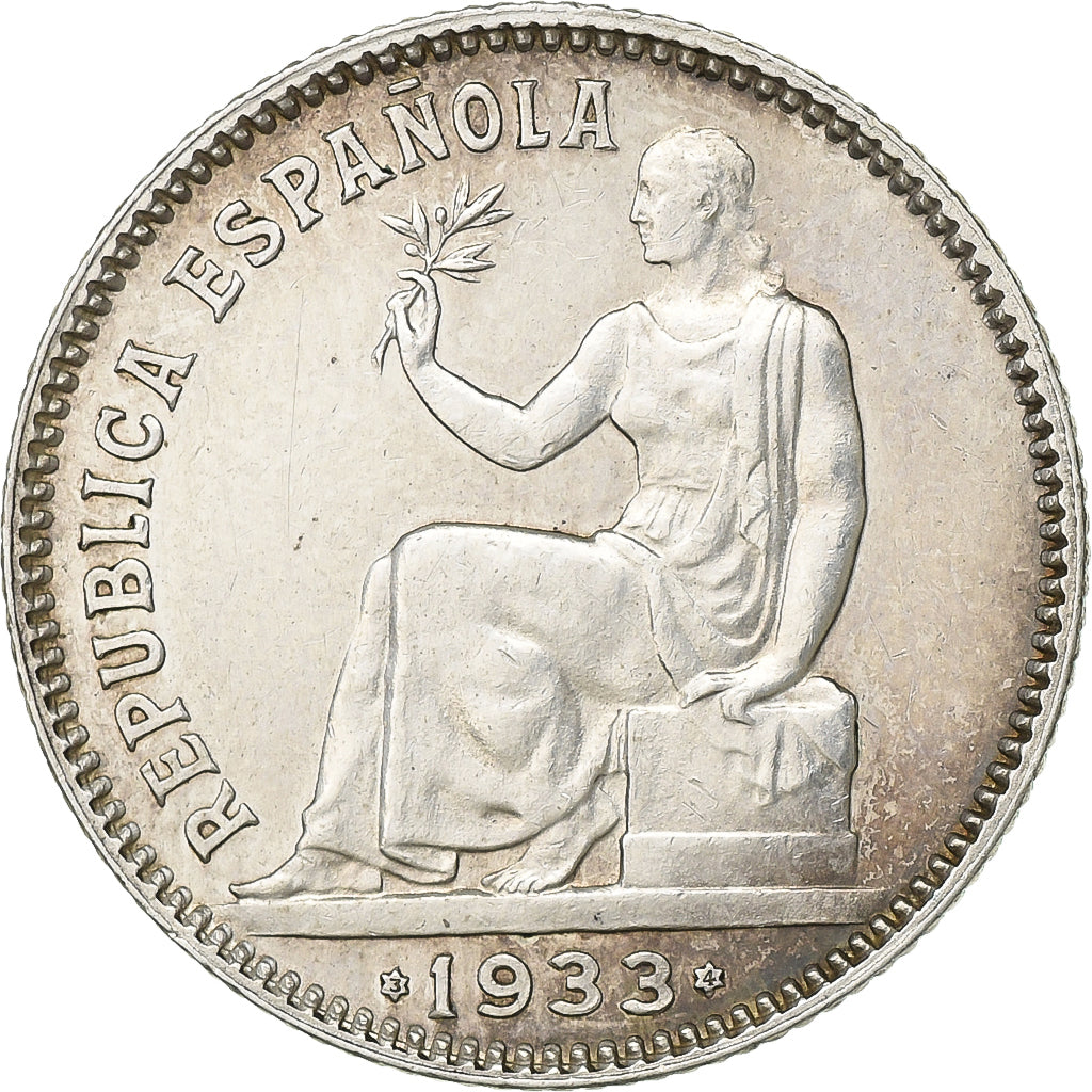 Spain, Peseta, 1933, Madrid, Silver, AU(55-58), KM:750