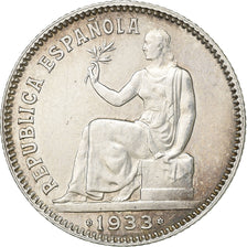 Spain, Peseta, 1933, Madrid, Silver, AU(55-58), KM:750