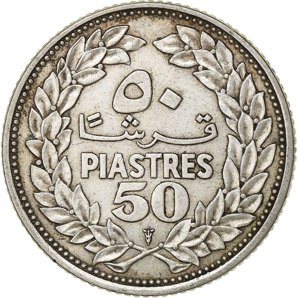Lebanon, 50 Piastres, 1952, Utrecht, Silver, EF(40-45), KM:17