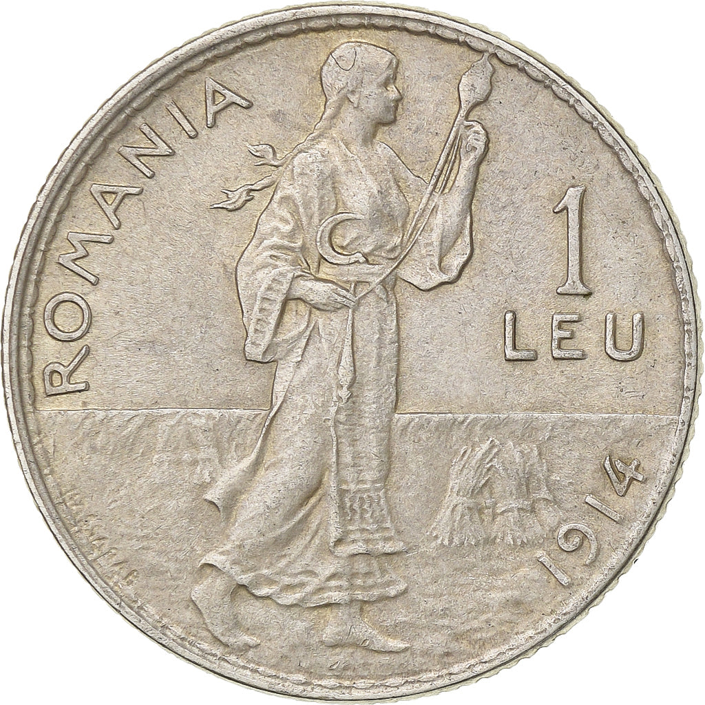 Romania, Carol I, Leu, 1914, Brussels, Silver, AU(55-58), KM:42