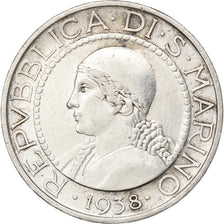 San Marino, 5 Lire, 1938, Rome, Silver, EF(40-45), KM:9