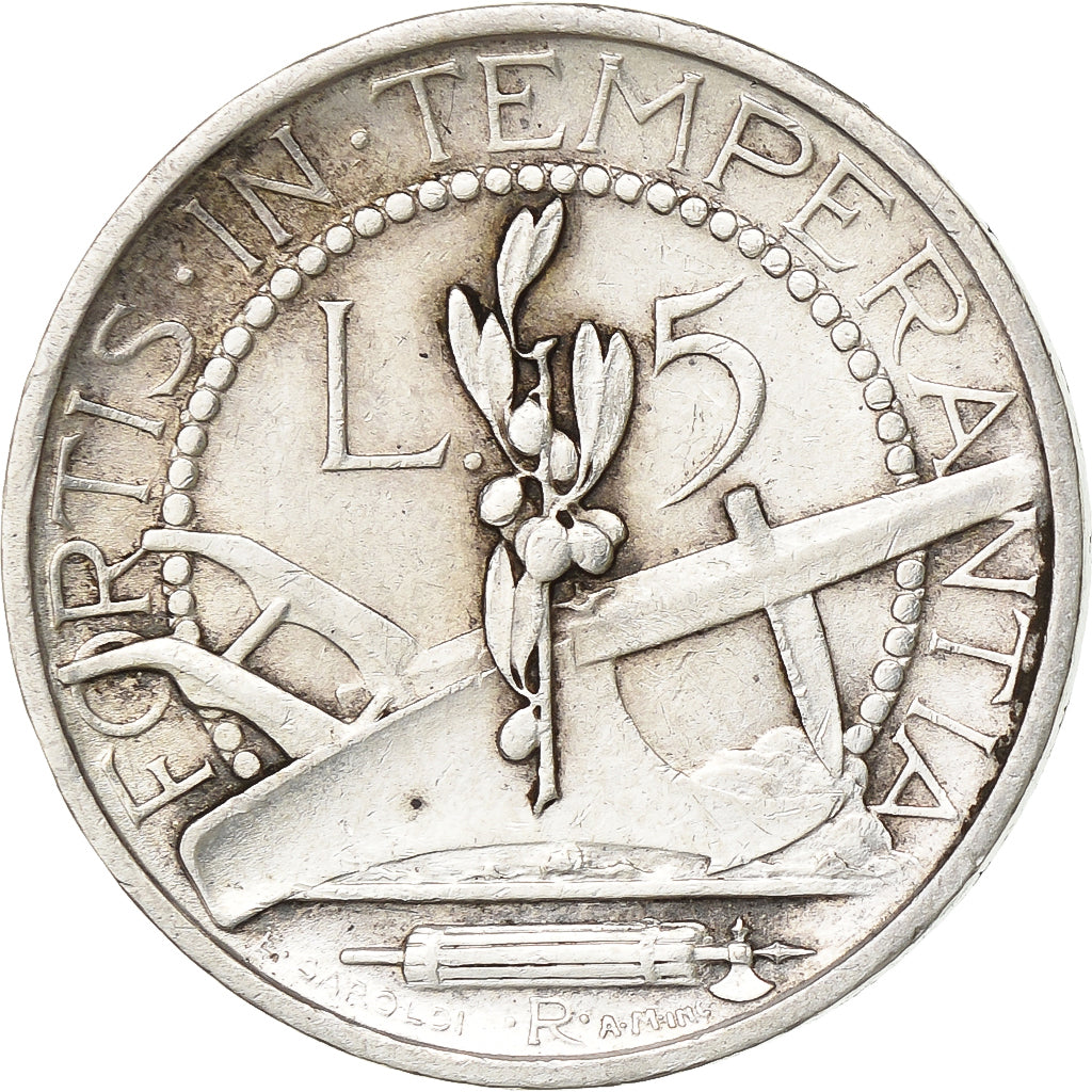 San Marino, 5 Lire, 1938, Rome, Silver, EF(40-45), KM:9