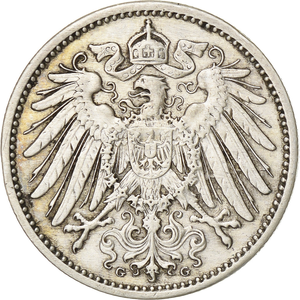Germania, Wilhelm II, Mark, 1907, Karlsruhe, Argento, BB+, KM:14
