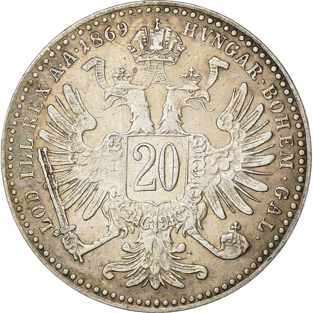 Austria, Franz Joseph I, 20 Kreuzer, 1869, Vienna, Silver, EF(40-45), KM:2212