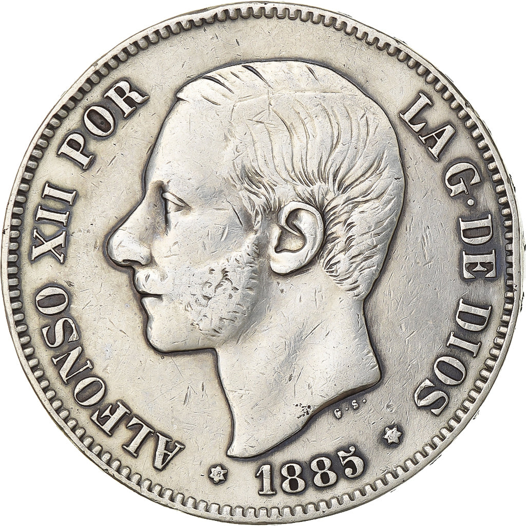 Spain, Alfonso XII, 5 Pesetas, 1885, Madrid, Silver, EF(40-45), KM:688