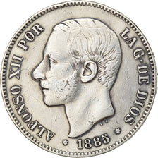 Espanha, Alfonso XII, 5 Pesetas, 1885, Madrid, Prata, EF(40-45), KM:688