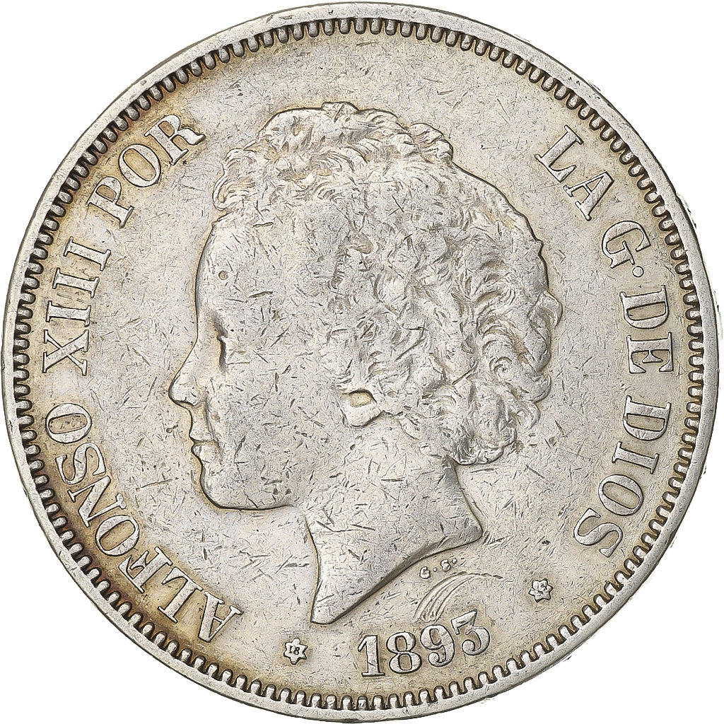 Spain, Alfonso XIII, 5 Pesetas, 1893, Madrid, Silver, VF(30-35), KM:700