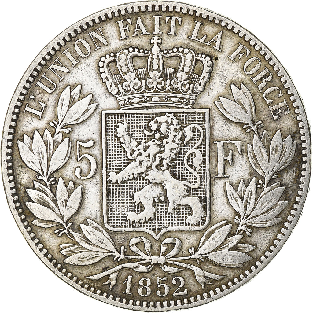 Belgium, Leopold I, 5 Francs, 5 Frank, 1852, Brussels, Silver, EF(40-45), KM:17