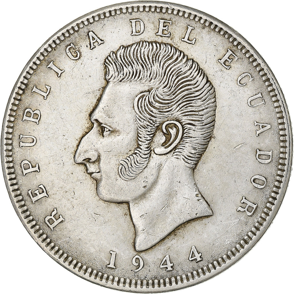 Ecuador, 5 Sucres, Cinco, 1944, Mexico City, Silver, AU(50-53), KM:79