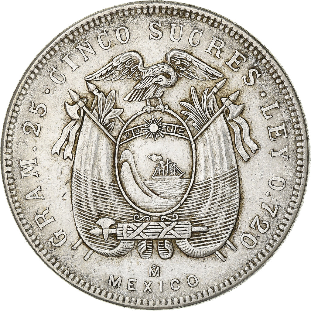 Ecuador, 5 Sucres, Cinco, 1944, Mexico City, Silver, AU(50-53), KM:79