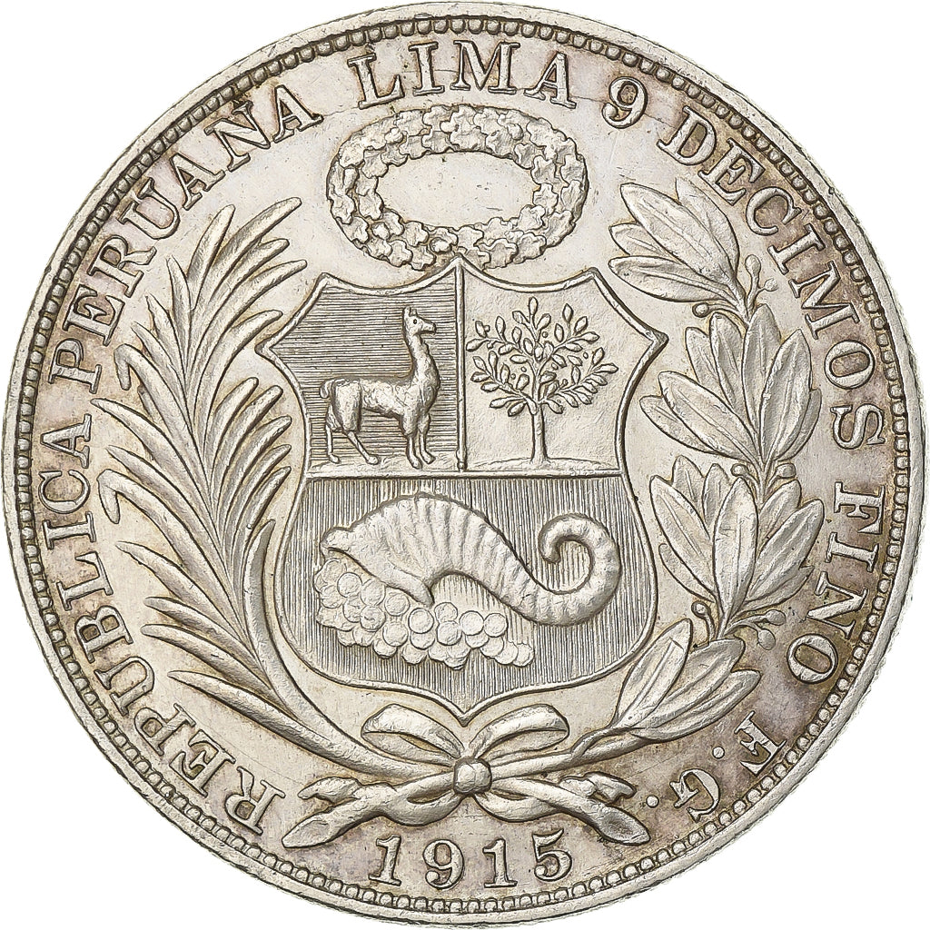 Peru, Sol, 1915, Lima, Silver, AU(55-58), KM:196.26