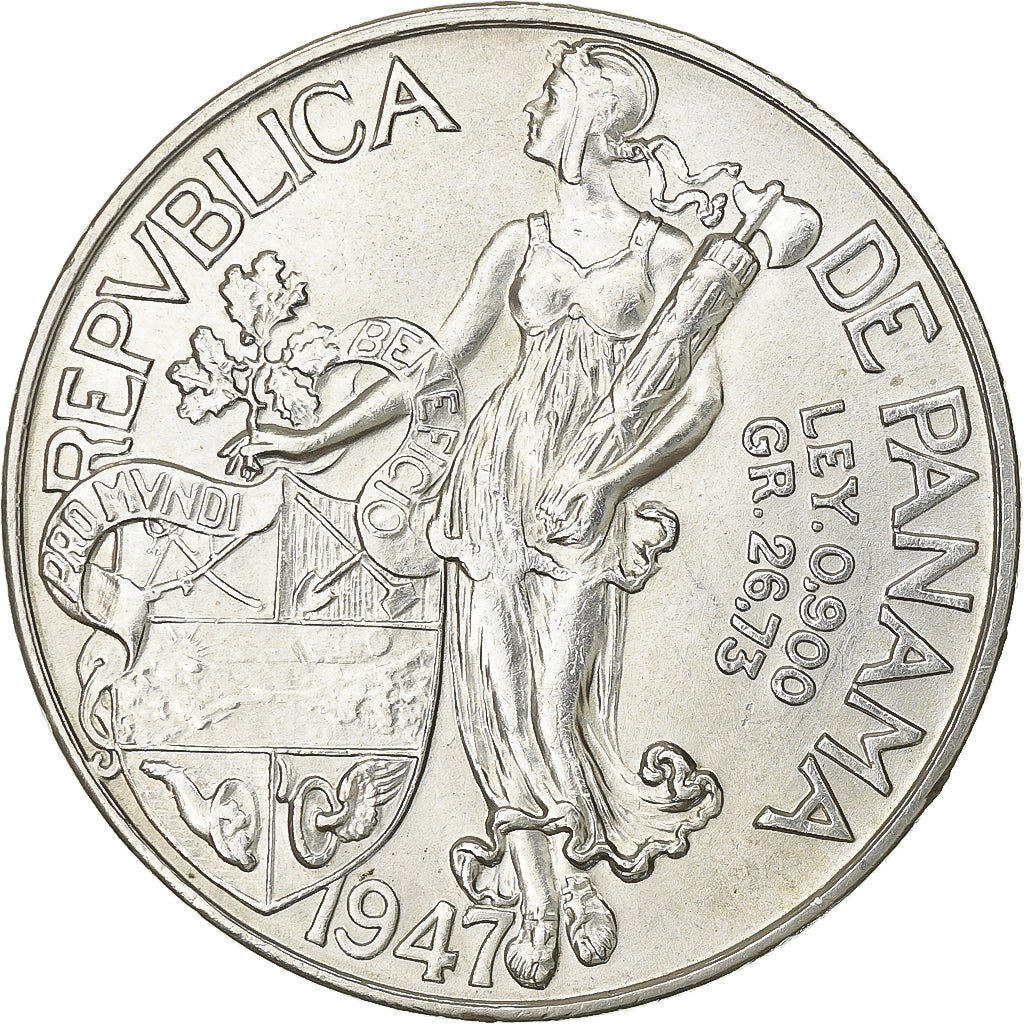 Panama, Balboa, 1947, Philadelphia, Silver, AU(55-58), KM:13
