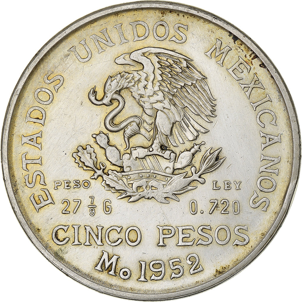 Mexique, 5 Pesos, 1952, Mexico City, Argent, TTB+, KM:467