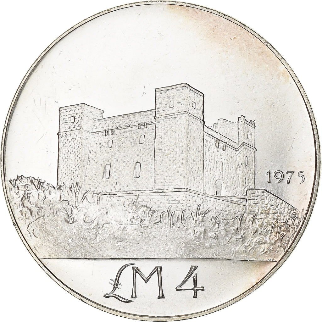 Malta, 4 Pounds, 1975, Zilver, ZF+, KM:33
