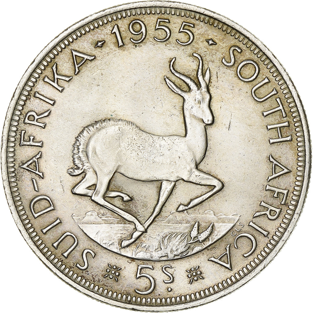 South Africa, Elizabeth II, 5 Shillings, 1955, Pretoria, Silver, EF(40-45)