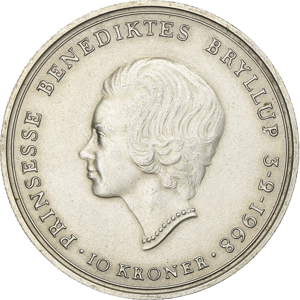 Denmark, Frederik IX, 10 Kroner, 1968, Copenhagen, Silver, MS(63), KM:857