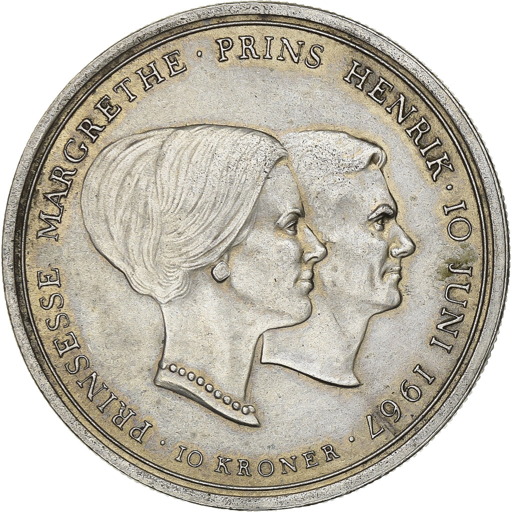 Dinamarca, Frederik IX, 10 Kroner, 1967, Copenhagen, Prata, MS(60-62), KM:856