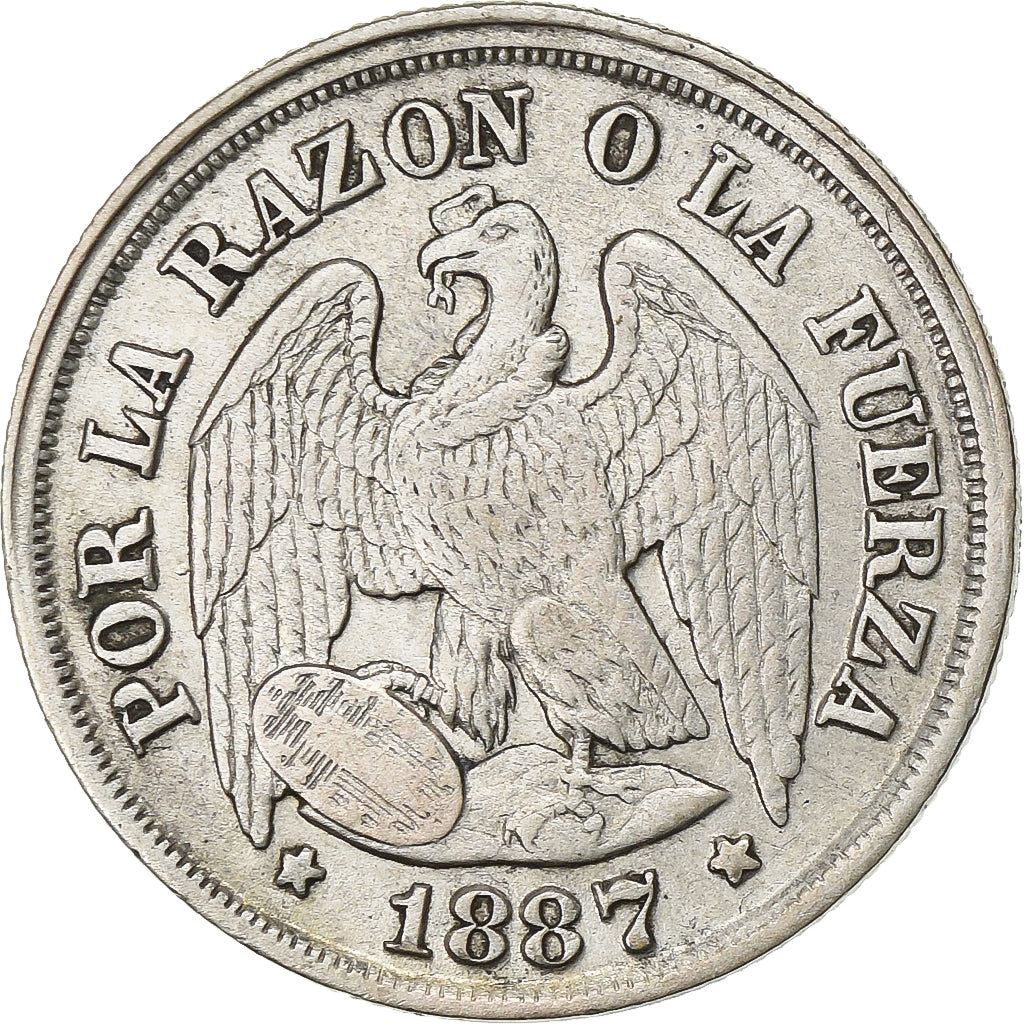 Chile, Decimo, 1887, Santiago, Silver, EF(40-45), KM:136.3