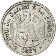 Chile, Decimo, 1887, Santiago, Silver, EF(40-45), KM:136.3