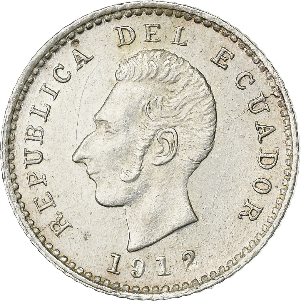 Ecuador, 1/2 Decimo, Medio, 1912, Lima, Silver, AU(50-53), KM:55.1