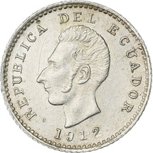 Ecuador, 1/2 Decimo, Medio, 1912, Lima, Silver, AU(50-53), KM:55.1