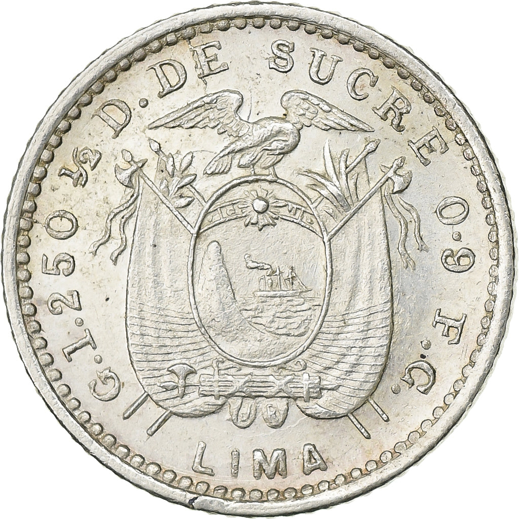 Ecuador, 1/2 Decimo, Medio, 1912, Lima, Silver, AU(50-53), KM:55.1