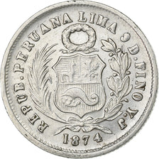 Peru, SOUTH PERU, Dinero, 1874, Lima, Silver, AU(55-58), KM:190