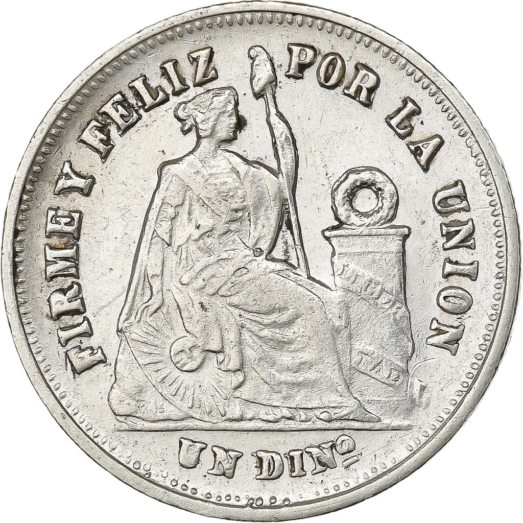 Peru, SOUTH PERU, Dinero, 1874, Lima, Silver, AU(55-58), KM:190