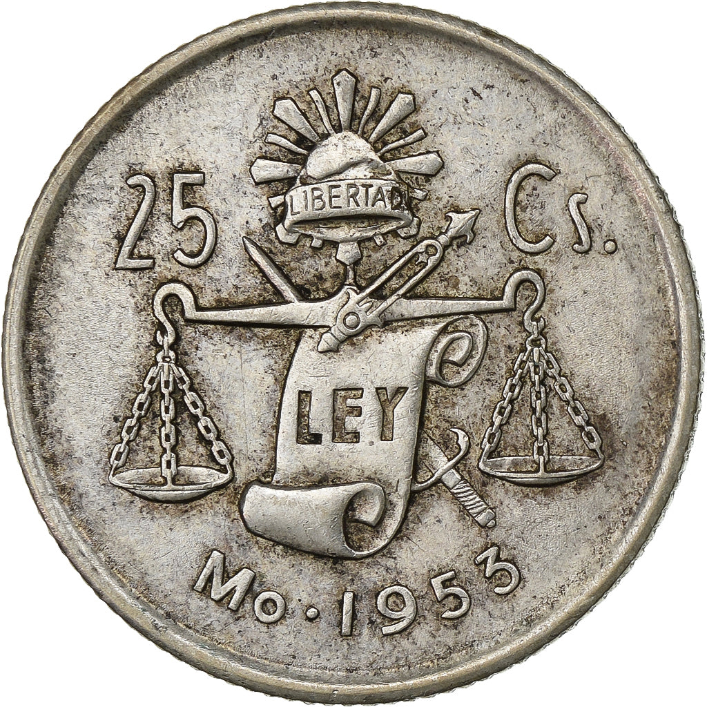 Mexico, 25 Centavos, 1953, Mexico City, Srebro, EF(40-45), KM:443