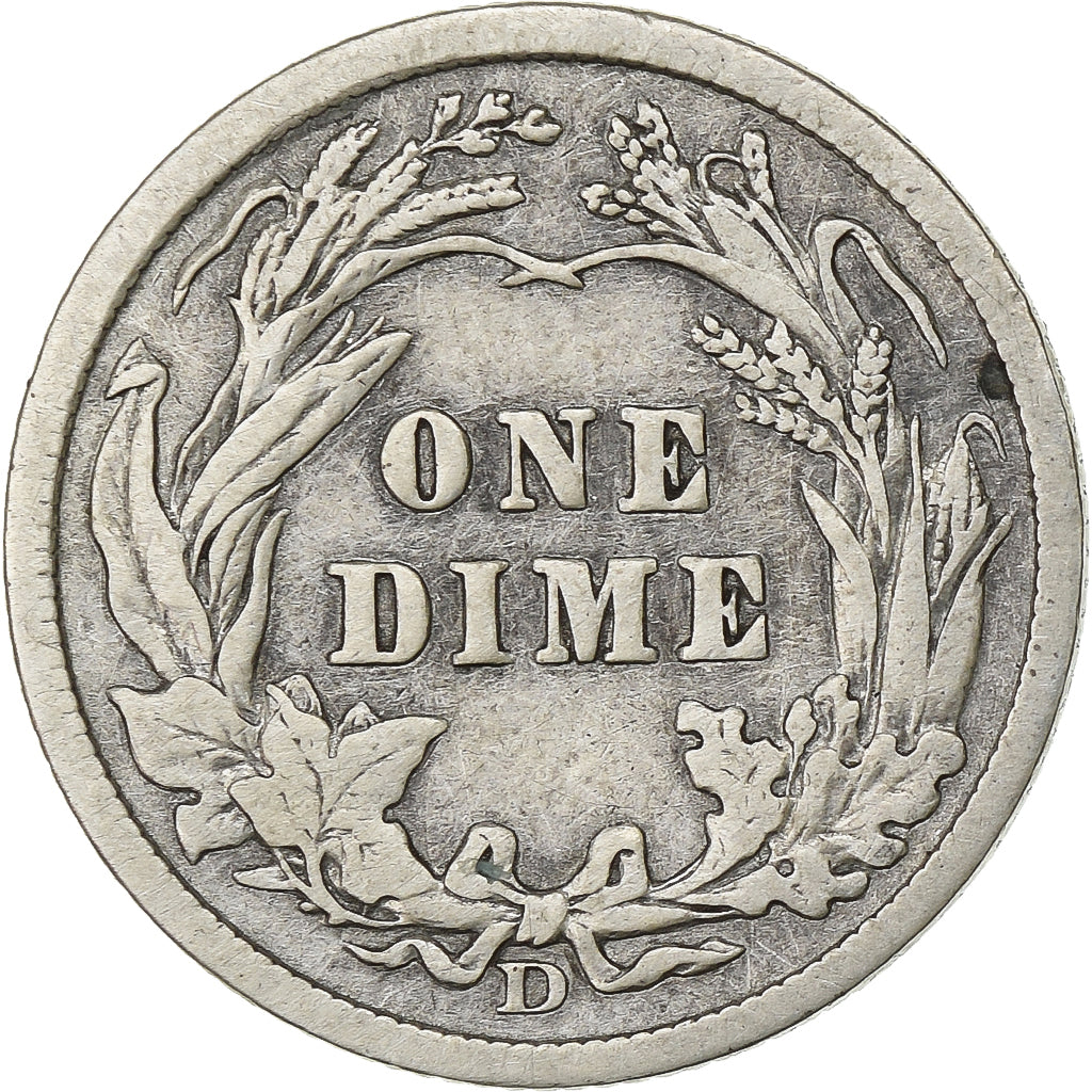États-Unis, Dime, Barber Dime, 1908, Denver, Argent, TB+, KM:113