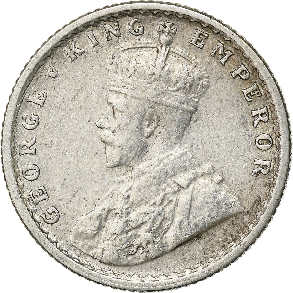 India, George V, 1/4 Rupee, 1919, Calcutta, Srebro, EF(40-45), KM:518