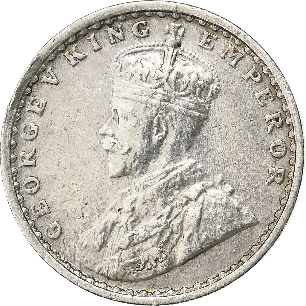 India, George V, 2 Annas, 1914, Bombay, Argento, BB, KM:515