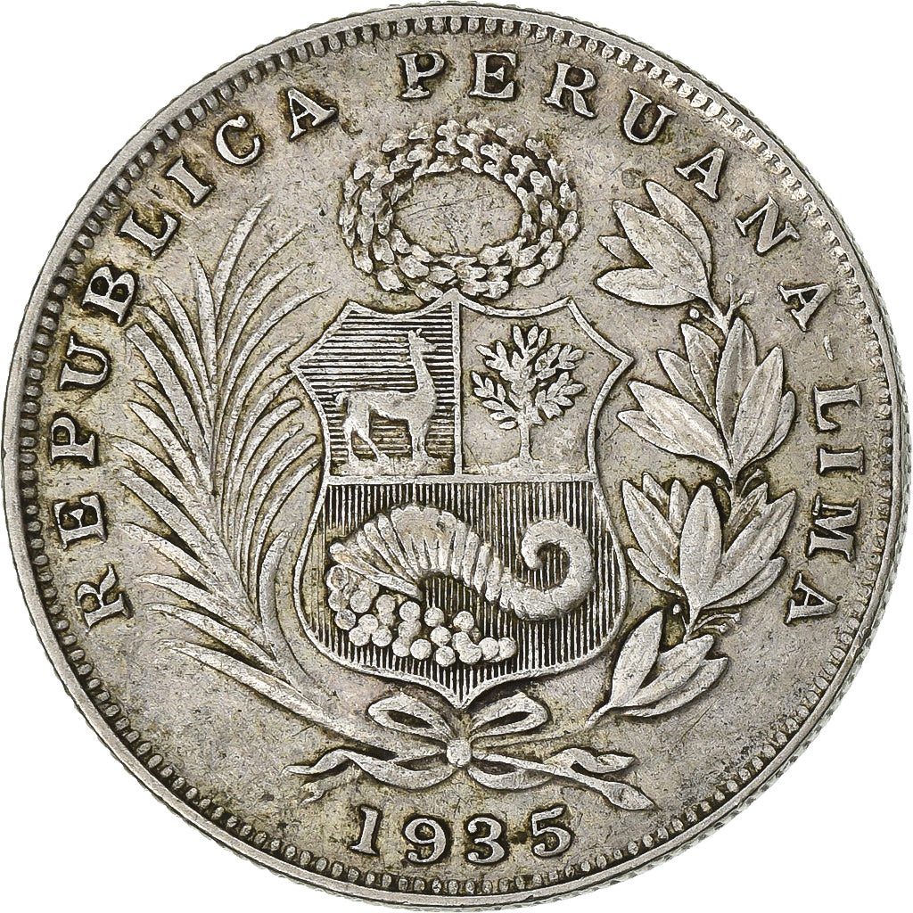 Pérou, 1/2 Sol, 1935, Lima, Argent, TTB, KM:216