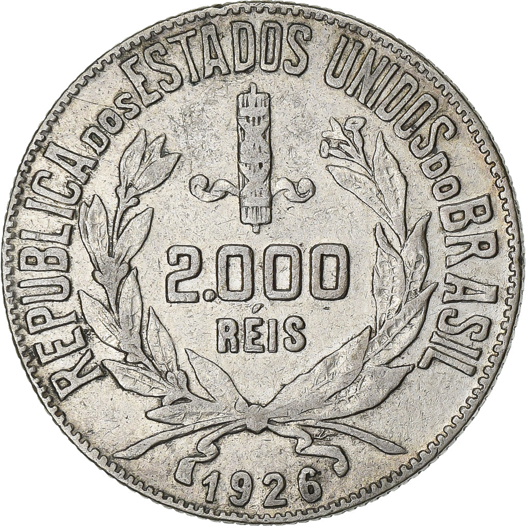 Brasile, 2000 Reis, 1926, Rio de Janeiro, Argento, MB+, KM:526